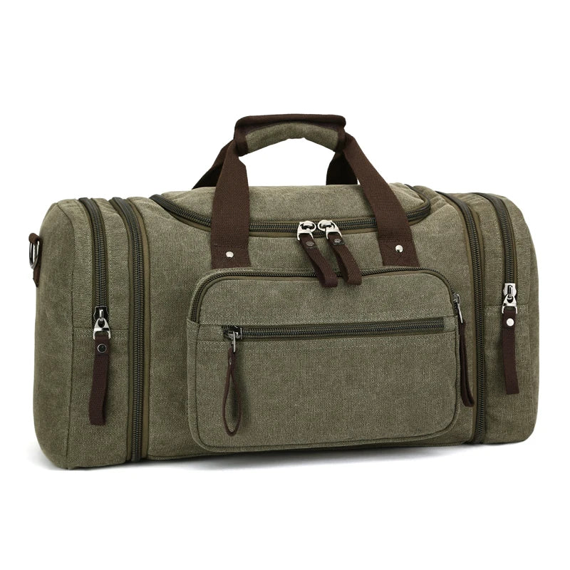 Men Hand Bag Large Capacity Luggage Travel Duffle Bags Canvas Travel Bags Weekend Shoulder Bags Multifunction Outdoor Duffel Bag army green