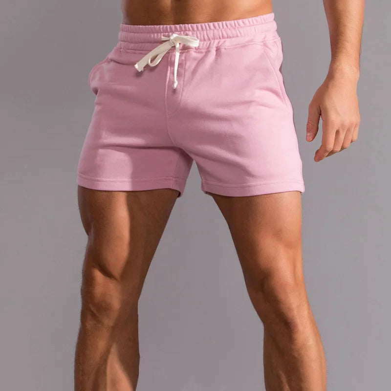 Summer New 100% Cotton Casual Shorts Men High Quality Fashion Short Pants Men Side Pockets Zip Outdoor Running Shorts Men Pink