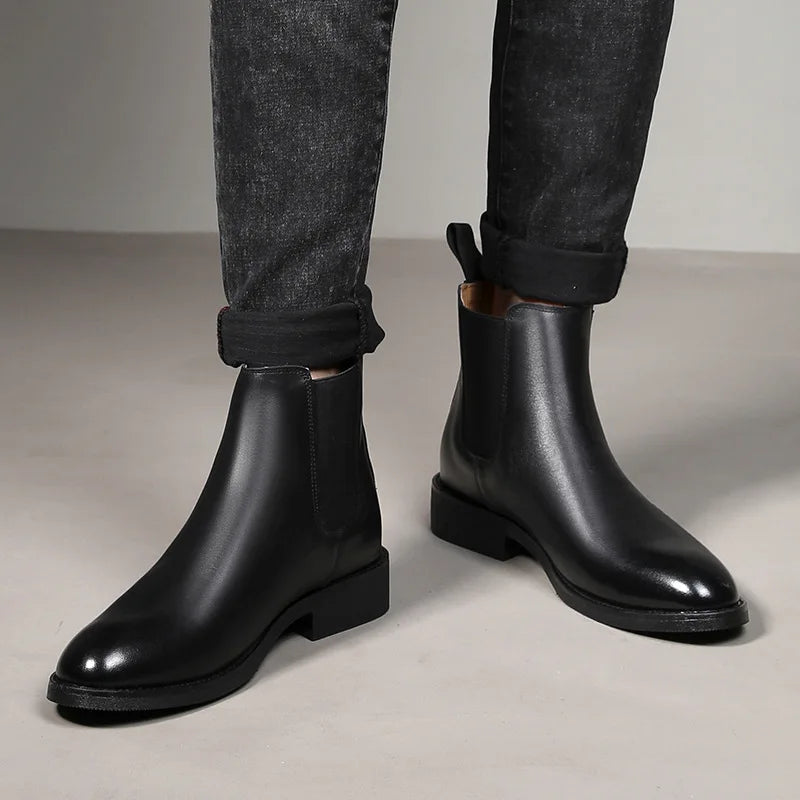 Spring/ Winter Elegant Chelsea Boots Leather Men Couple Shoes Size 35 47 Slip-on Dress Formal Boots Model Fashion Show222