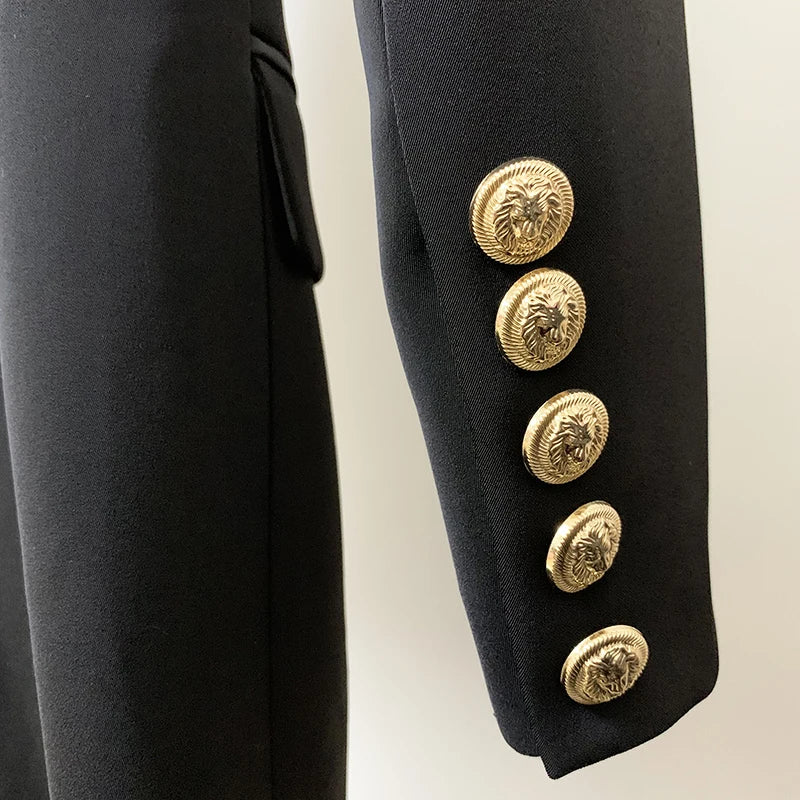 HIGH STREET 2024 New Fashion Designer Blazer Dress Women's Long Sleeve Double Breasted Metal Buttons Satin Notched Collar Dress