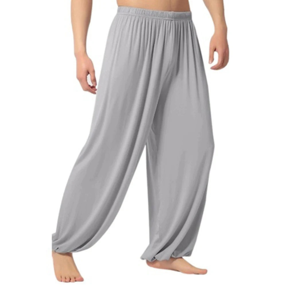 Yoga Pants Men's Casual Solid Color Baggy Trousers Belly Dance Yoga Harem Pants Slacks sweatpants Trendy Loose Dance Clothing Light Gray CHINA