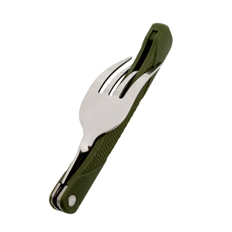 Long cookware backpack Spork fork stainless steel fold knife utensil spoon set combo Picnic camp cutlery tableware flatware