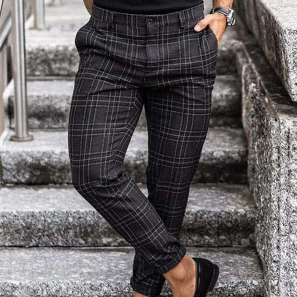 Checkered Fashion Men Trousers Plaid Loose Autumn Winter Vintage Checkered Pattern Pants Business Casual Travel Slim Pants