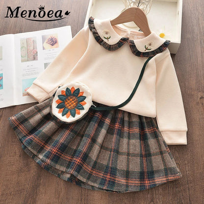 Menoea Children Autumn Leopard Clothes Kids Winter Sweater Dress Woollen Long Sleeve Cat Design Girls Clothing Knit Bow Dresses