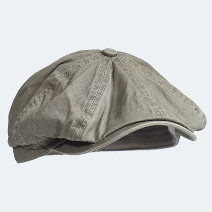 Washed Cotton Newsboy Cap Peaky Octagonal Hat Vintage Casual Cap Solid Berets Visor Gatsby Flat Ivy Hat Khaki 58-60 cm