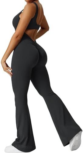 Elegant Female Women Sleeveless Flare Jumpsuits Fitness Yoga Long Pants Black