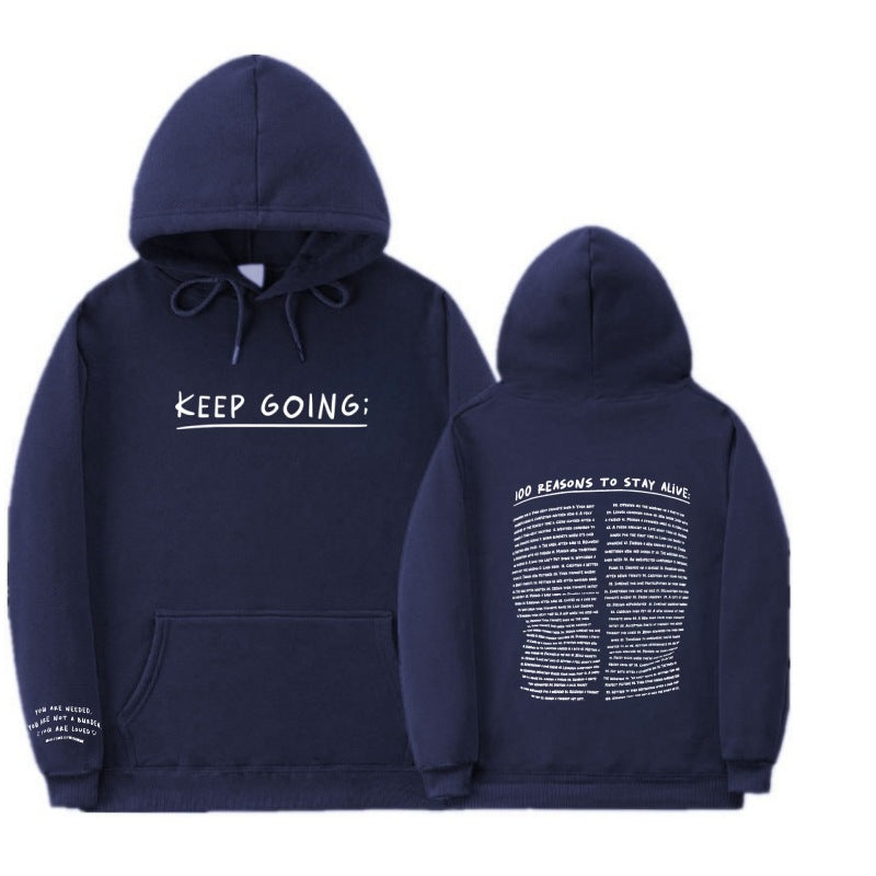 Letter Printing Long-sleeved Drawstring Hooded Sweatshirt With Pockets Fashion Sports Hoodie Womens Clothing FS5274 Navy Blue