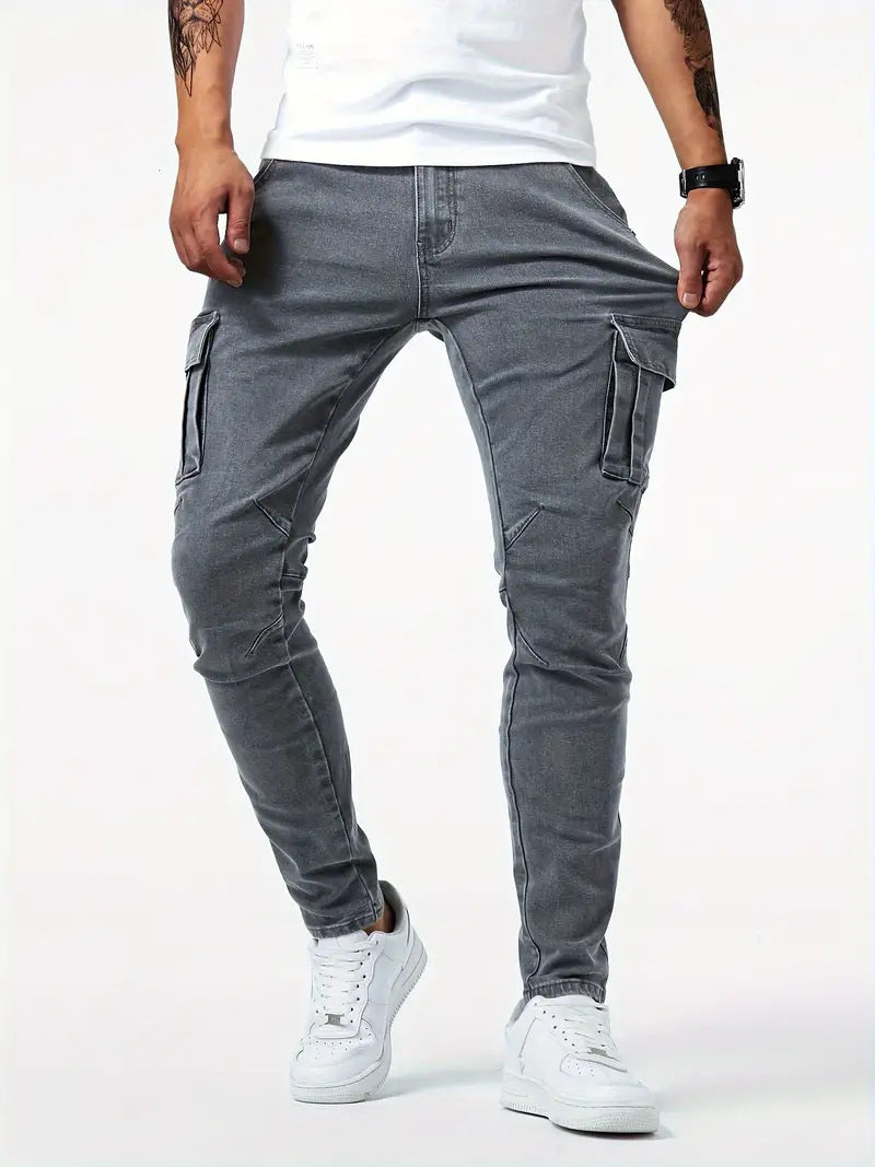 Elegant Men's Casual Multi-bag Male Labour Protection Pants Gray