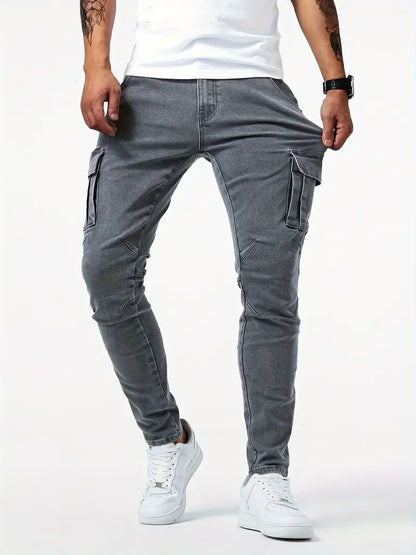 Elegant Men's Casual Multi-bag Male Labour Protection Pants Gray