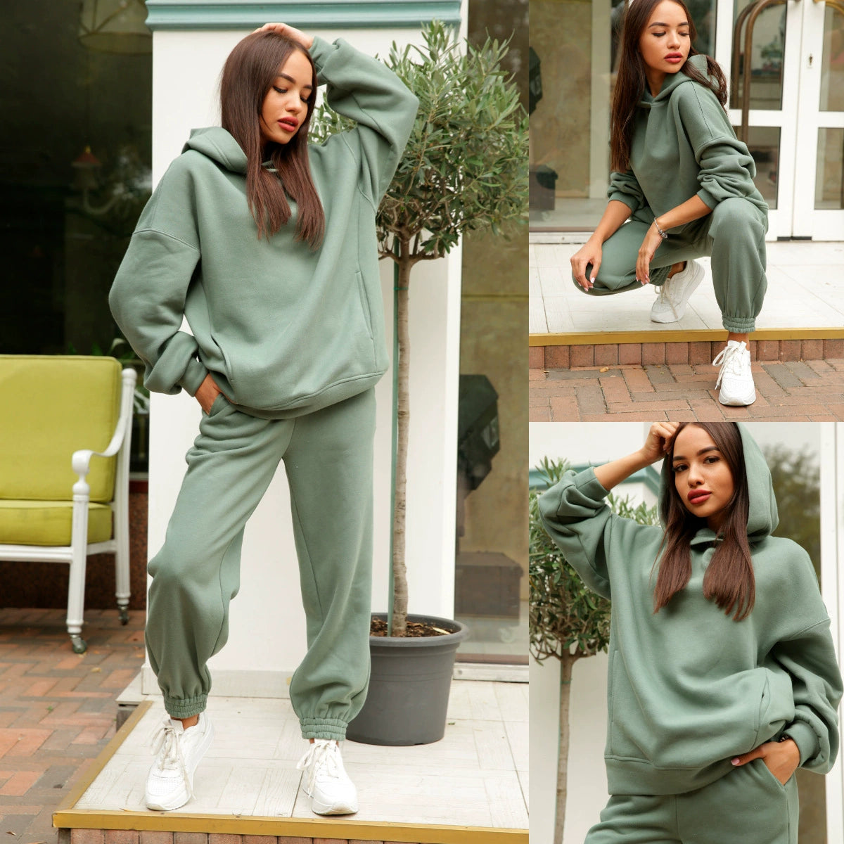 Monochrome Hooded Hoodie Set, Casual Two-Piece Set, European and American, New Fashion, Hot Selling, 2021 Autumn and Winter