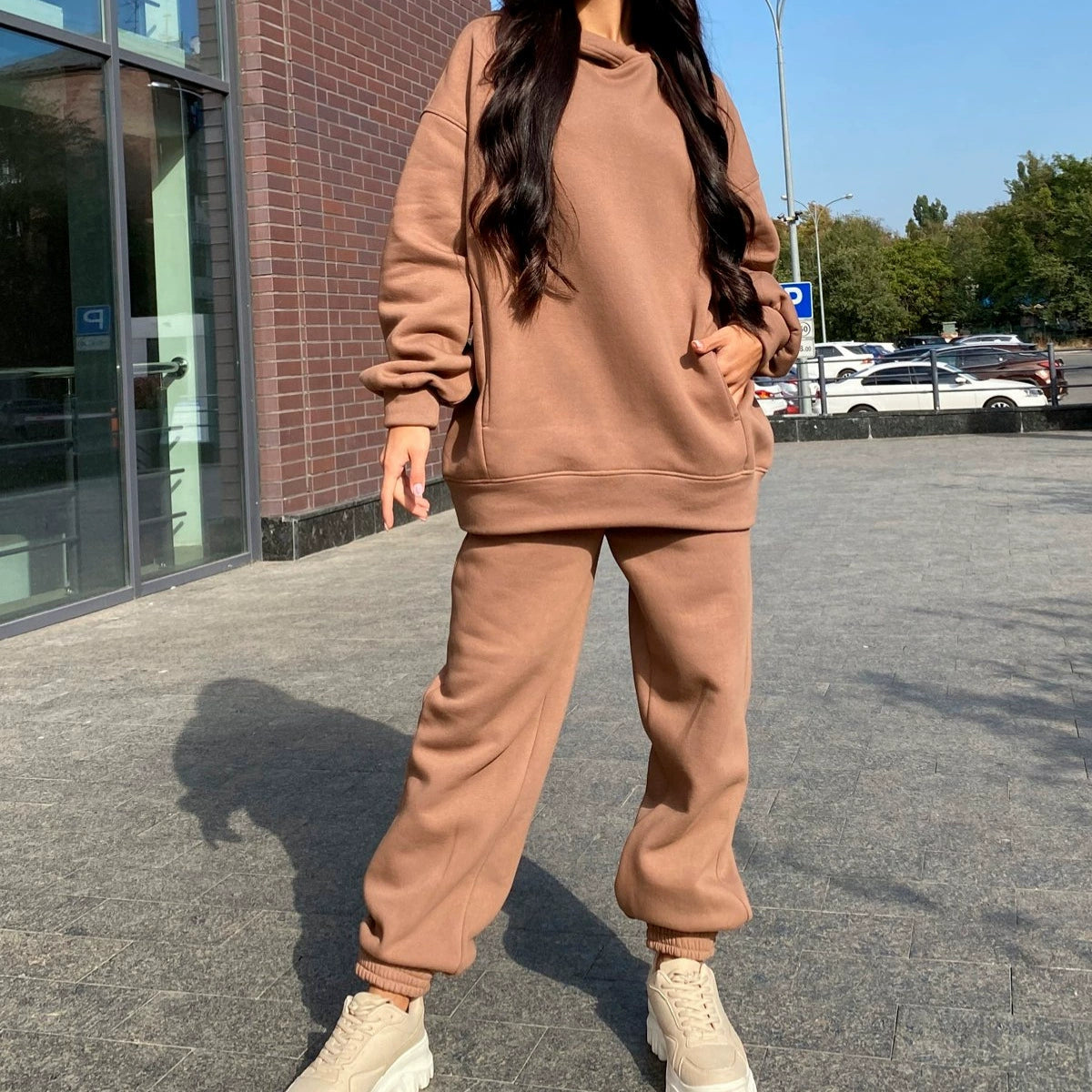 Monochrome Hooded Hoodie Set, Casual Two-Piece Set, European and American, New Fashion, Hot Selling, 2021 Autumn and Winter