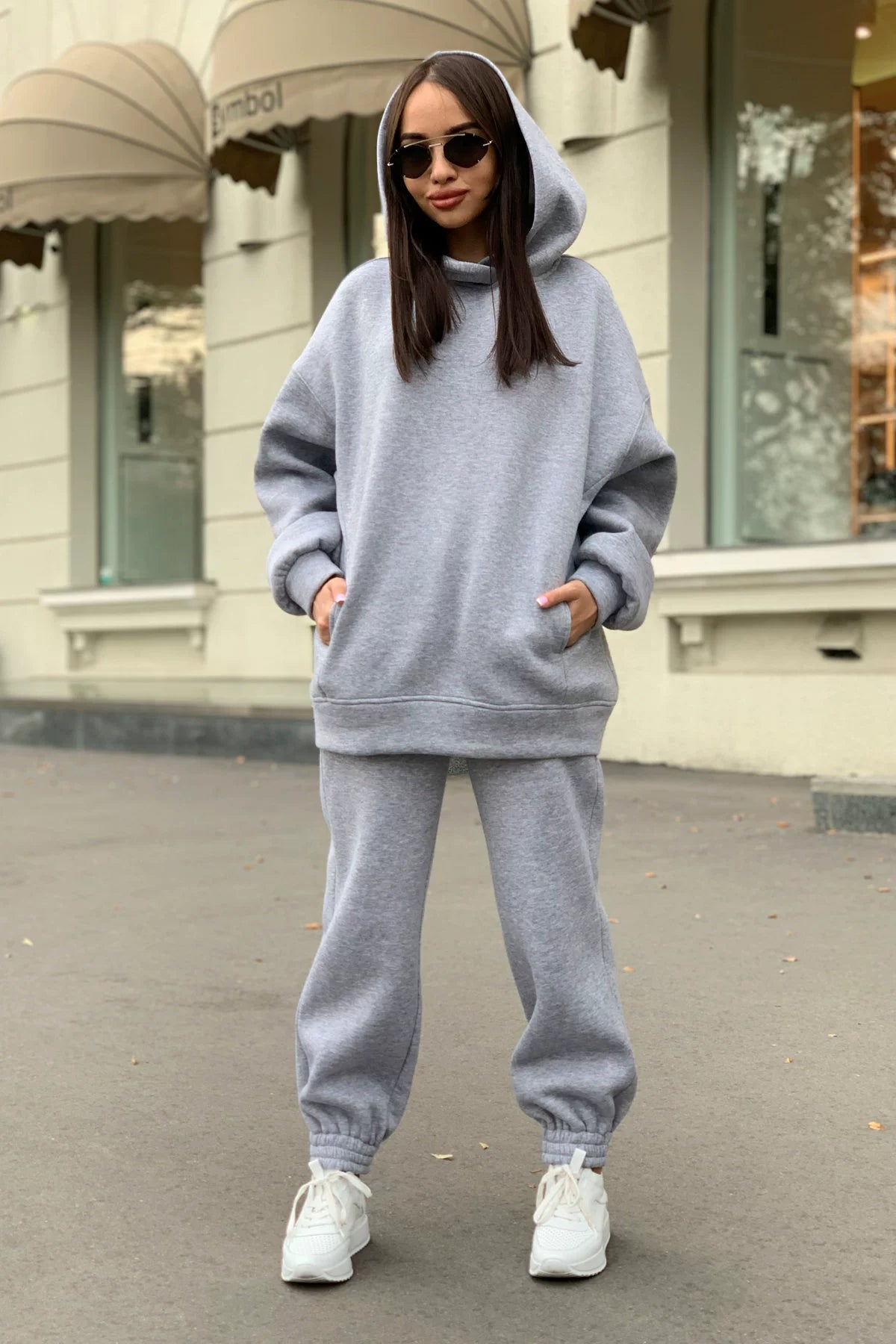 Monochrome Hooded Hoodie Set, Casual Two-Piece Set, European and American, New Fashion, Hot Selling, 2021 Autumn and Winter