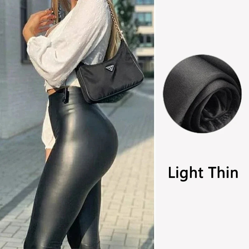 Black Leather Leggings Skinny Sexy Casual Pants Spandex Stretchy Legging Femme PU High Waist Leggings Women Push Up Leggins 4XL Light Thin