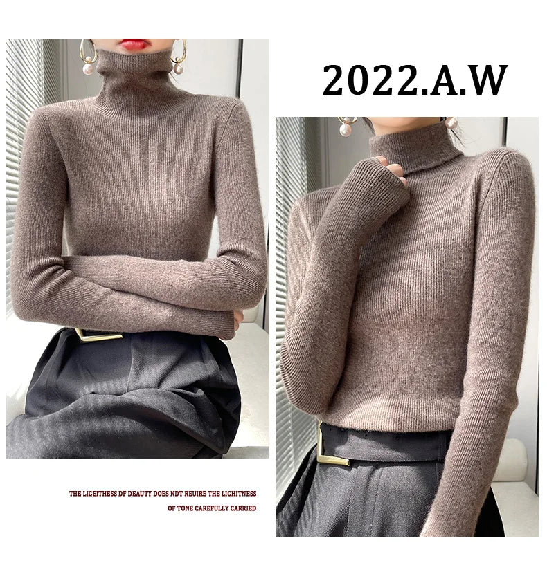 2022 Autumn Winter Cashmere  Sweater Women's Pullover Turtleneck  Casual Fashion Pure Color Cashmere sweater women