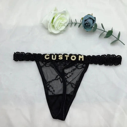 Custom Name Thong Panties with Crystal Letters Customized Thongs Personalized Underwear Sexy G-String Tanga Bikini Jewelry Gift