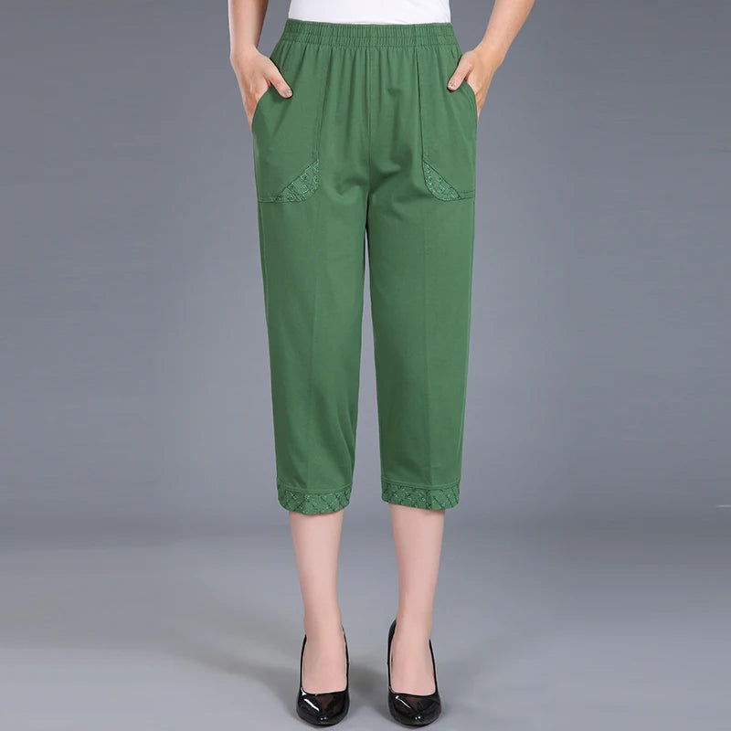 Women Capris Pants Female Women's Summer Breeches 2022 High Waist Cropped Pants Woman Candy Color Straight Calf-Length Pant green