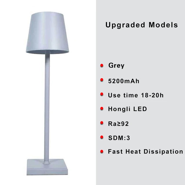 Hotel Cordless Usb Rechargeable Table Lamp Poldina Waterproof Touch Switch Table Lamp for Bedroom Hotel Living Room Restaurant 5200mAh gray changeable