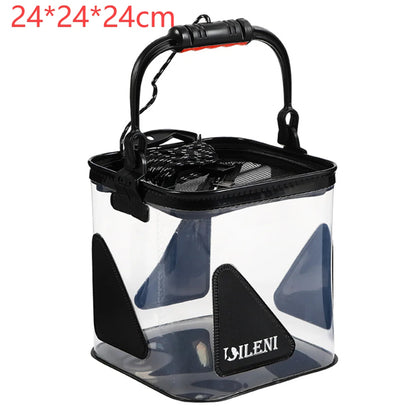 7L/12L Folding Live Fishing Box EVA Thickening Fish Bucket Portable Transparent Water Tank Fishing Tackle Live Fish Box Large black CHINA