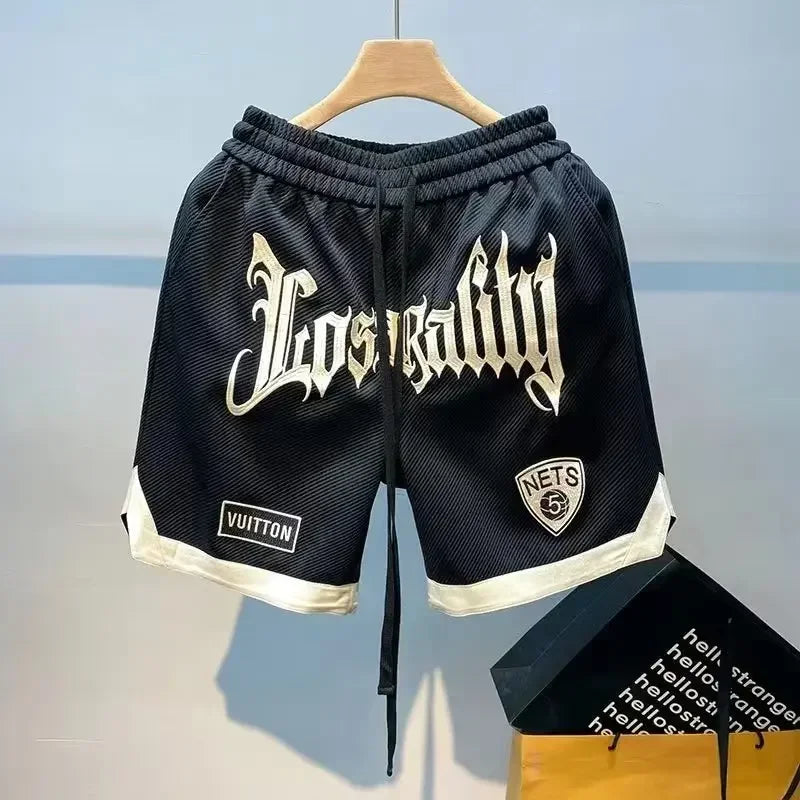 2024 Summer Men's Shorts Korean Fashion Embroidery Shorts Streetwear Harajuku Letter Sports Shorts Casual Men's Clothing Short Black