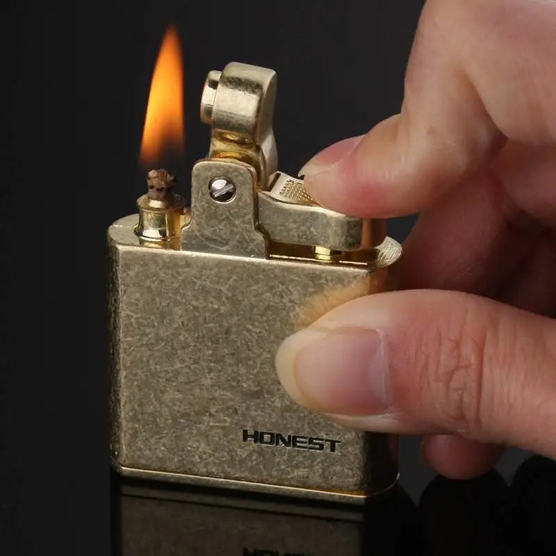 Honest Windproof Retro Copper Cigarette Cigar Lighter Mens Smoking Accessories Gadgets Metal Luxury Kerosene Lighter Waterproof