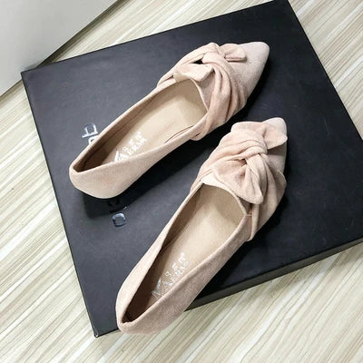 Flat Shoes for Women Suede Velvet Spring Summer Casual Shoes Women Flats Bow Flower Pointed Scoop Shoes Slip on Size 33 34 43