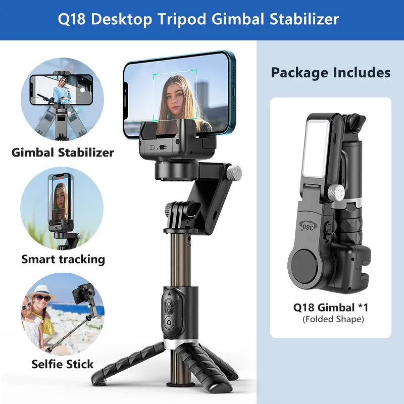 360 Rotation Following Shooting Mode Gimbal Stabilizer Selfie Stick Tripod Gimbal For iPhone Phone Smartphone Live Photography Q18 Gimbal