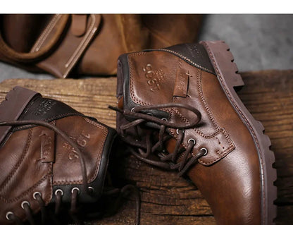 Handmade Men Boots Autumn Winter Male Booties Outdoor Vintage Brown Boots Ankle Work Boots Beef Tendon Bottom Zapatillas Male