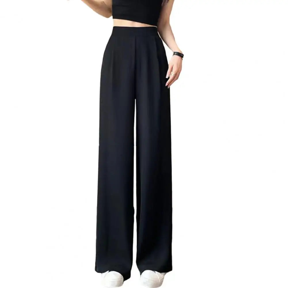 Loose Pants Women's Wide Leg Pants with Pockets Solid Color Office Wear Trousers for Summer High Waisted Relaxed Fit Casual Black