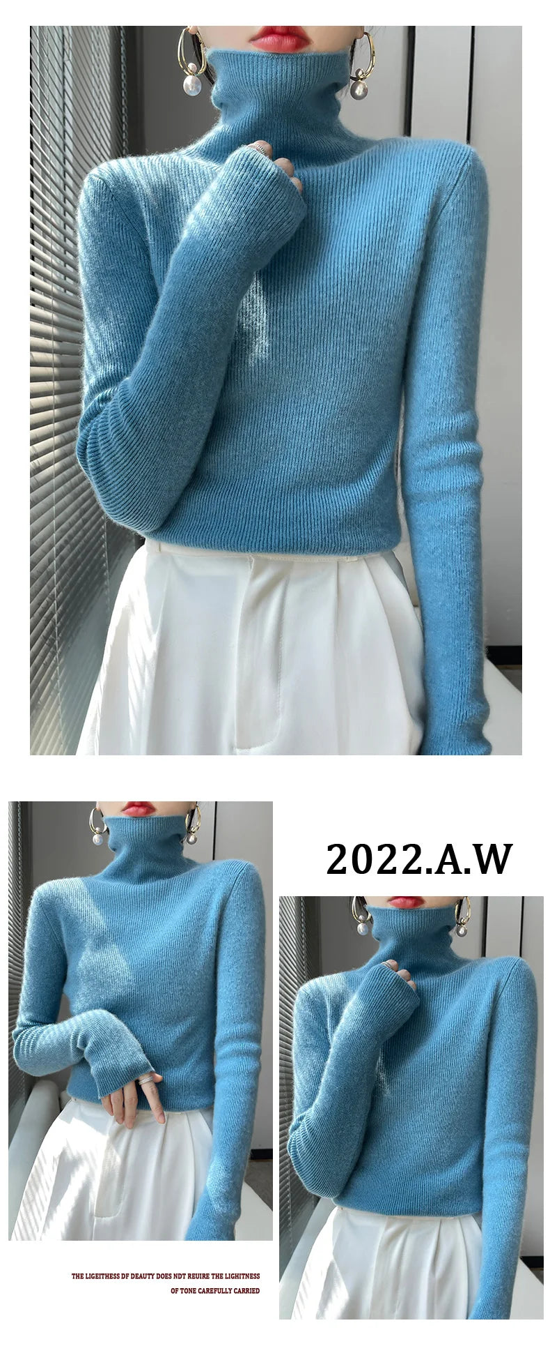 2022 Autumn Winter Cashmere  Sweater Women's Pullover Turtleneck  Casual Fashion Pure Color Cashmere sweater women