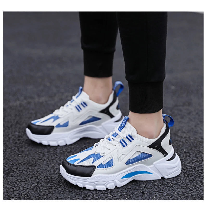 Men's Casual Sports Shoes 2023 New Men Platform Breathable Running Shoes Trendy Leather Stitching Mesh Men Nude Shoes кроссовки