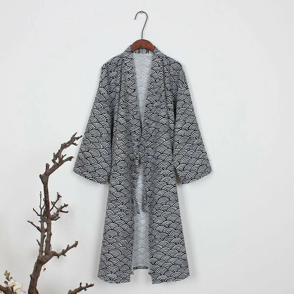 Men's Japanese Style Classic Robe Bathrobe Kimono Traditional Print Gown Nightwear Sleepwear Pajamas Pijama Clothing Robes Dark Blue CHINA