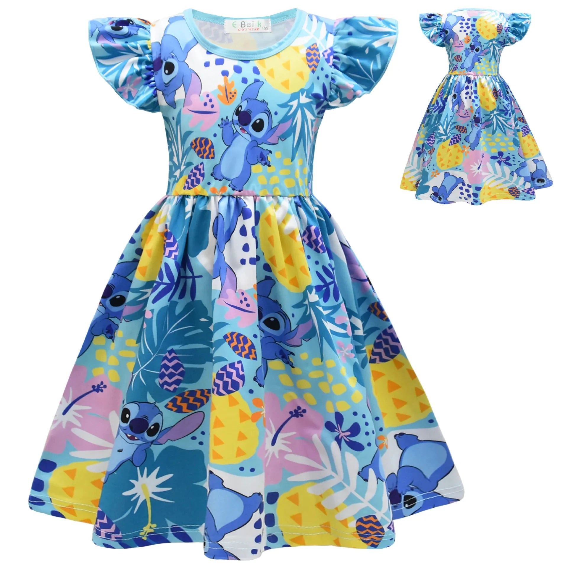 2024 New Lilo and Stitch Girls Dress Costume Clothing Cosplay Halloween Kids Birthday Party Cartoon Print Childrens Dress