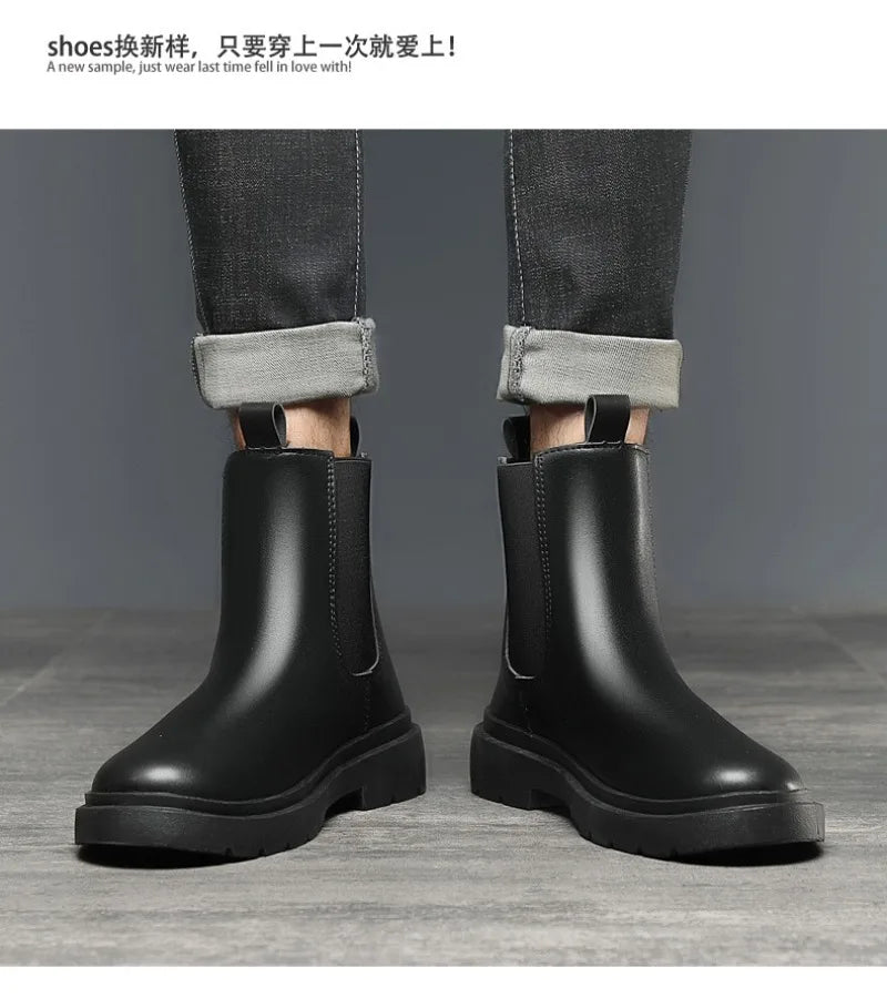 Autumn New Chelsea Boots for Men Black Men Boots Fashion Winter Slip on Ankle Boots Retro Motorcycle Booties botas para hombre