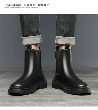 Autumn New Chelsea Boots for Men Black Men Boots Fashion Winter Slip on Ankle Boots Retro Motorcycle Booties botas para hombre