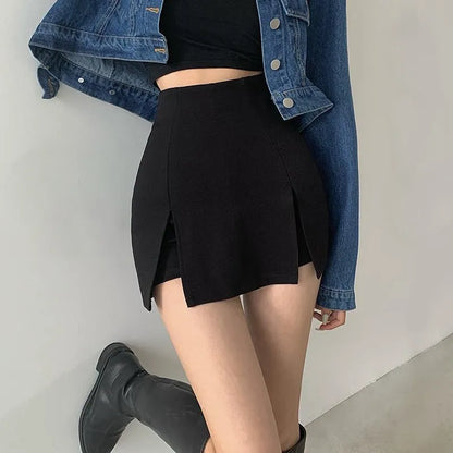 Sexy Split Shorts Skirt Women's Office Ladies Suit Skirt Summer New Black Mini A-line Pants Skirt High Waist Wide Leg Shorts Black