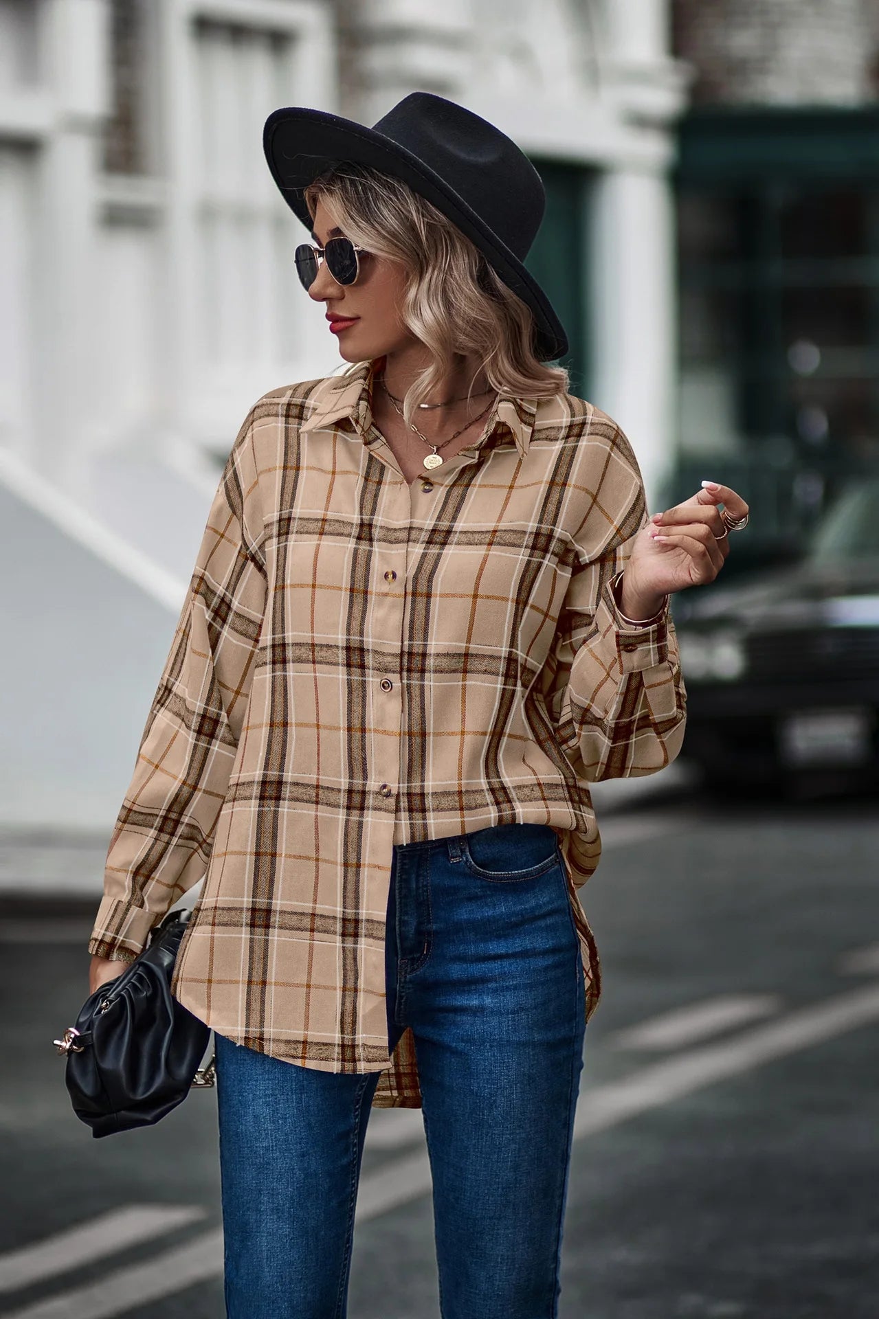 2024 New Spring Autumn Women Blouses Tops Female Casual Loose Boyfriend Plaid Shirt Women Long-sleeve Lapel Tops 2XL Shirts