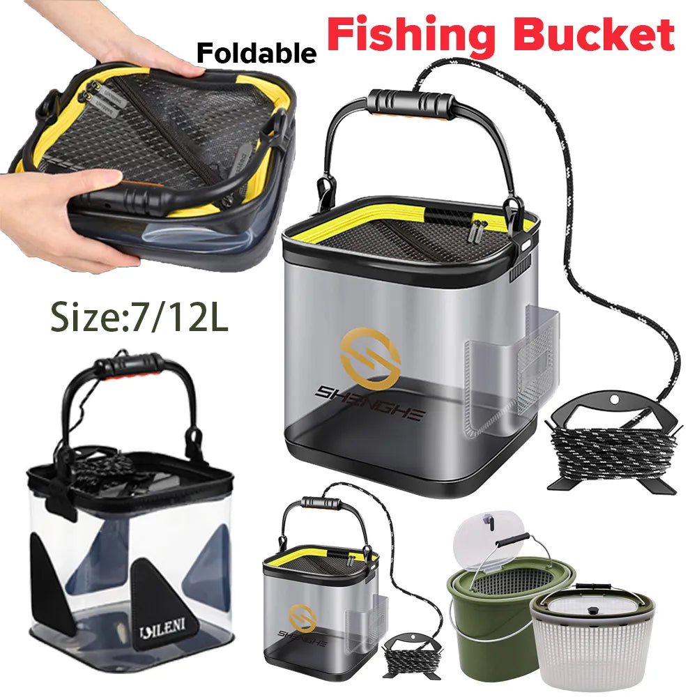 7L/12L Folding Live Fishing Box EVA Thickening Fish Bucket Portable Transparent Water Tank Fishing Tackle Live Fish Box