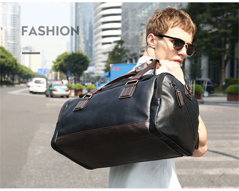 Men's PU Leather Gym Bag Sports Bags Duffel Travel Luggage Tote Handbags for Male Fitness Men Trip Carry Shoulder Bag travel bag