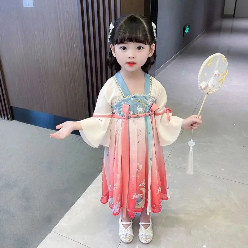 Girls Hanfu Spring and Autumn Clothes 2023 New Tang Suit Chinese Children's Ancient Clothes Girls Baby Dress