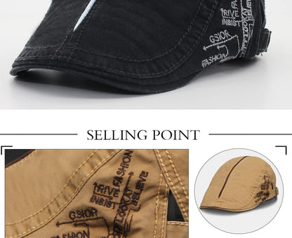 Men Beret Fashion Cotton Letter Flank Embroidery Cap Casual Soft Top Retro Literary Forward Caps Driver Hat Peak Berets