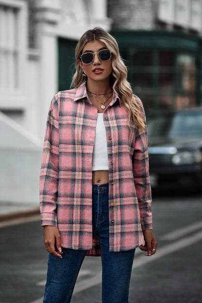 2024 New Spring Autumn Women Blouses Tops Female Casual Loose Boyfriend Plaid Shirt Women Long-sleeve Lapel Tops 2XL Shirts