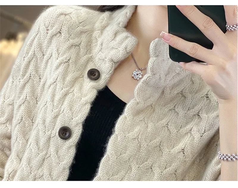 2024 Autumn Winter New Korean Cardigan Long Sleeve Jacket Women Loose Casual Thicken Knitted Sweater Coat Female Tops Ladies