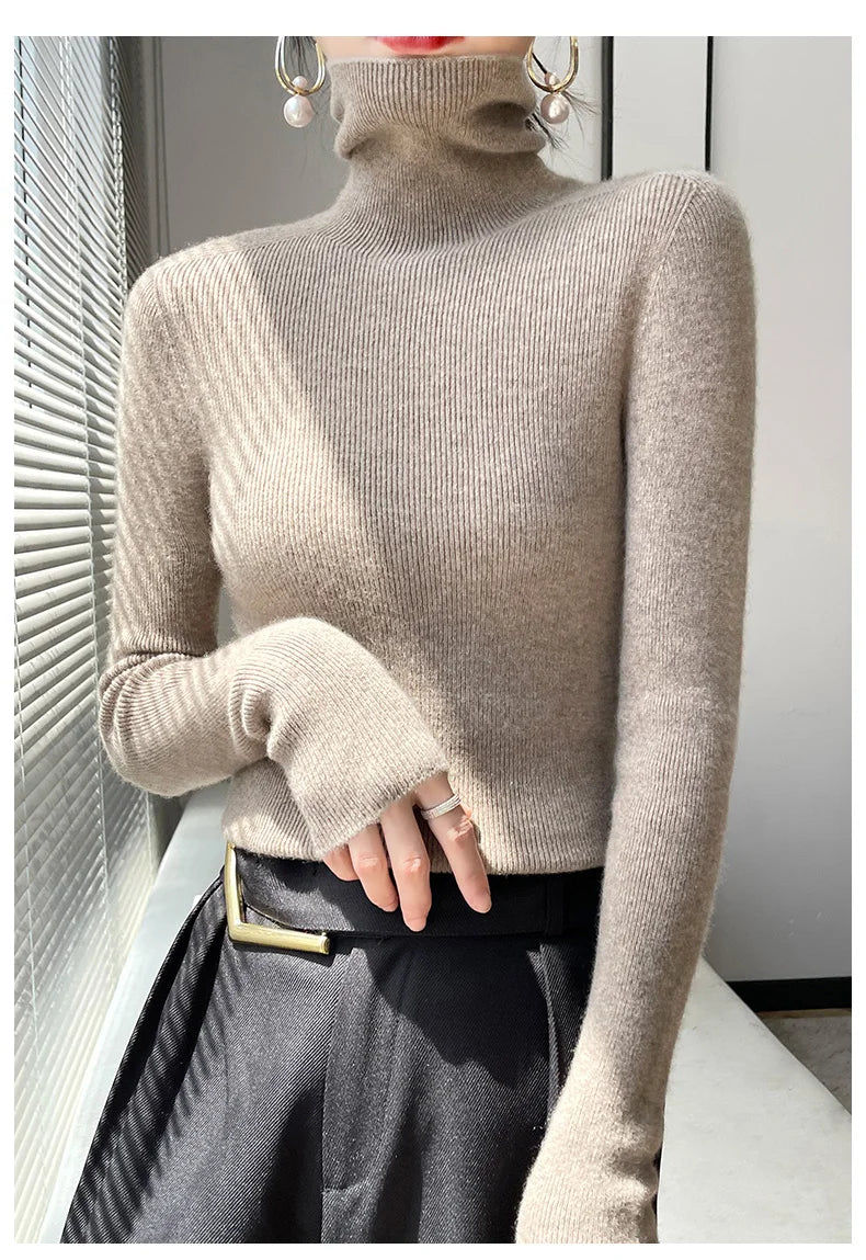 2022 Autumn Winter Cashmere  Sweater Women's Pullover Turtleneck  Casual Fashion Pure Color Cashmere sweater women