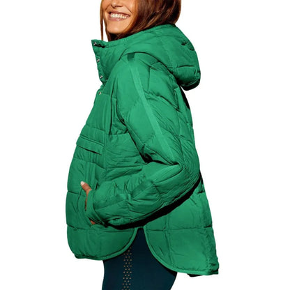 2024 Autumn and Winter Solid Color New Cotton Jacket Loose Long-sleeved Hooded Fashion Coat