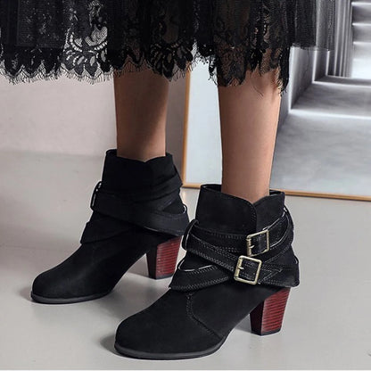 Maogu Buckle Casual Ladies Shoes Female Chelsea Short Boot Chunky Heel Autumn Footwear 2024 Vintage Women High Heels Ankle Boots