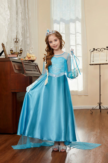 Girls Princess Dresses Children Elsa Birthday Fancy Gown Kids Snow Queen Dance Blue Clothes Christmas Kids Cosplay Dresses