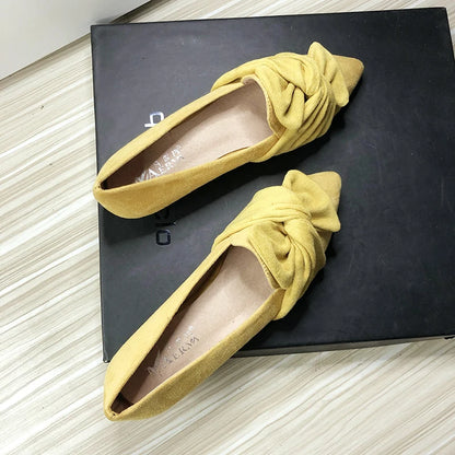 Flat Shoes for Women Suede Velvet Spring Summer Casual Shoes Women Flats Bow Flower Pointed Scoop Shoes Slip on Size 33 34 43