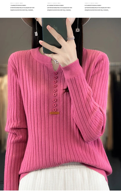 Women's Sweater Autumn/Winter New Solid Color Knitwear V-Neck Pullover Ladies Clothes Fashion Blouse Korean Style Loose Tops