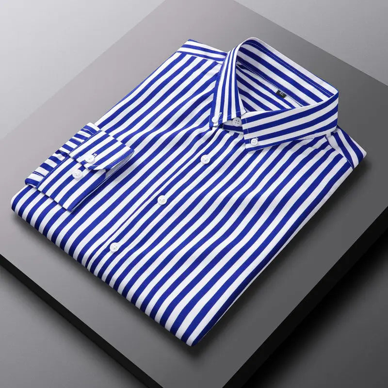 Fashion Lapel Button Loose Korean Striped Shirts Men Clothing 2023 Autumn New Oversized Casual Tops Long Sleeve All-match Shirt