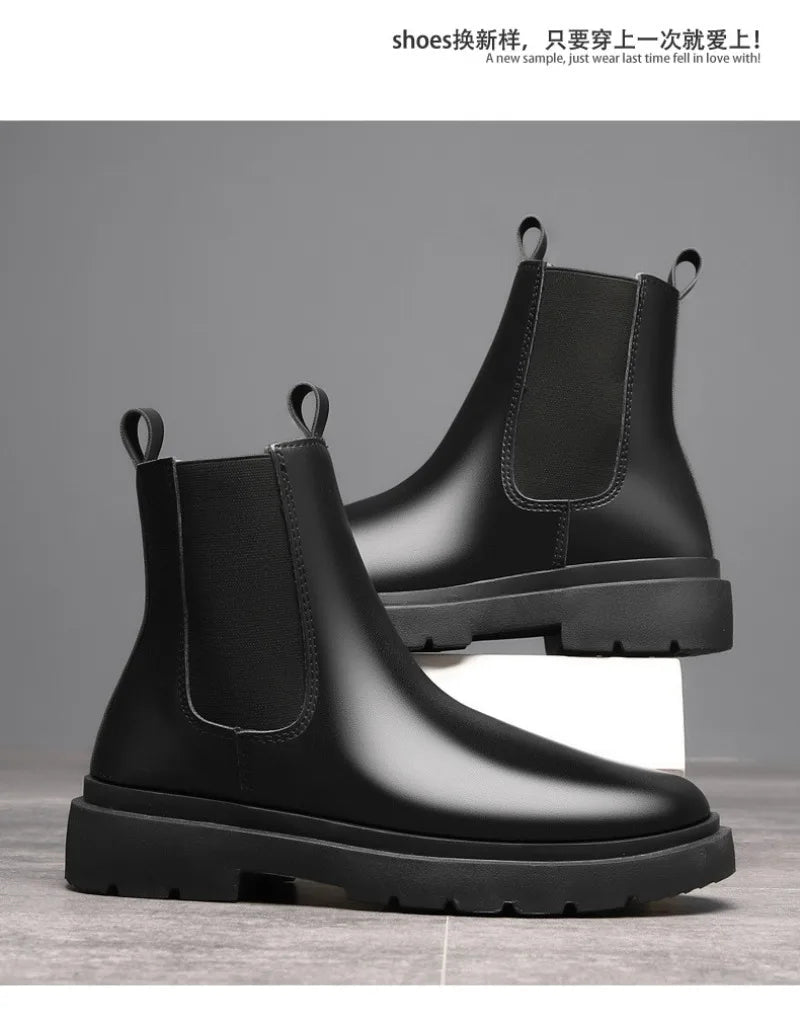 Autumn New Chelsea Boots for Men Black Men Boots Fashion Winter Slip on Ankle Boots Retro Motorcycle Booties botas para hombre